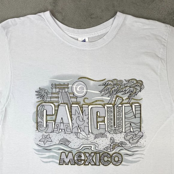 Vintage Splash Heavy Weight Cancun Mexico White Short Sleeve T-Shirt Gold Large - Picture 2 of 7